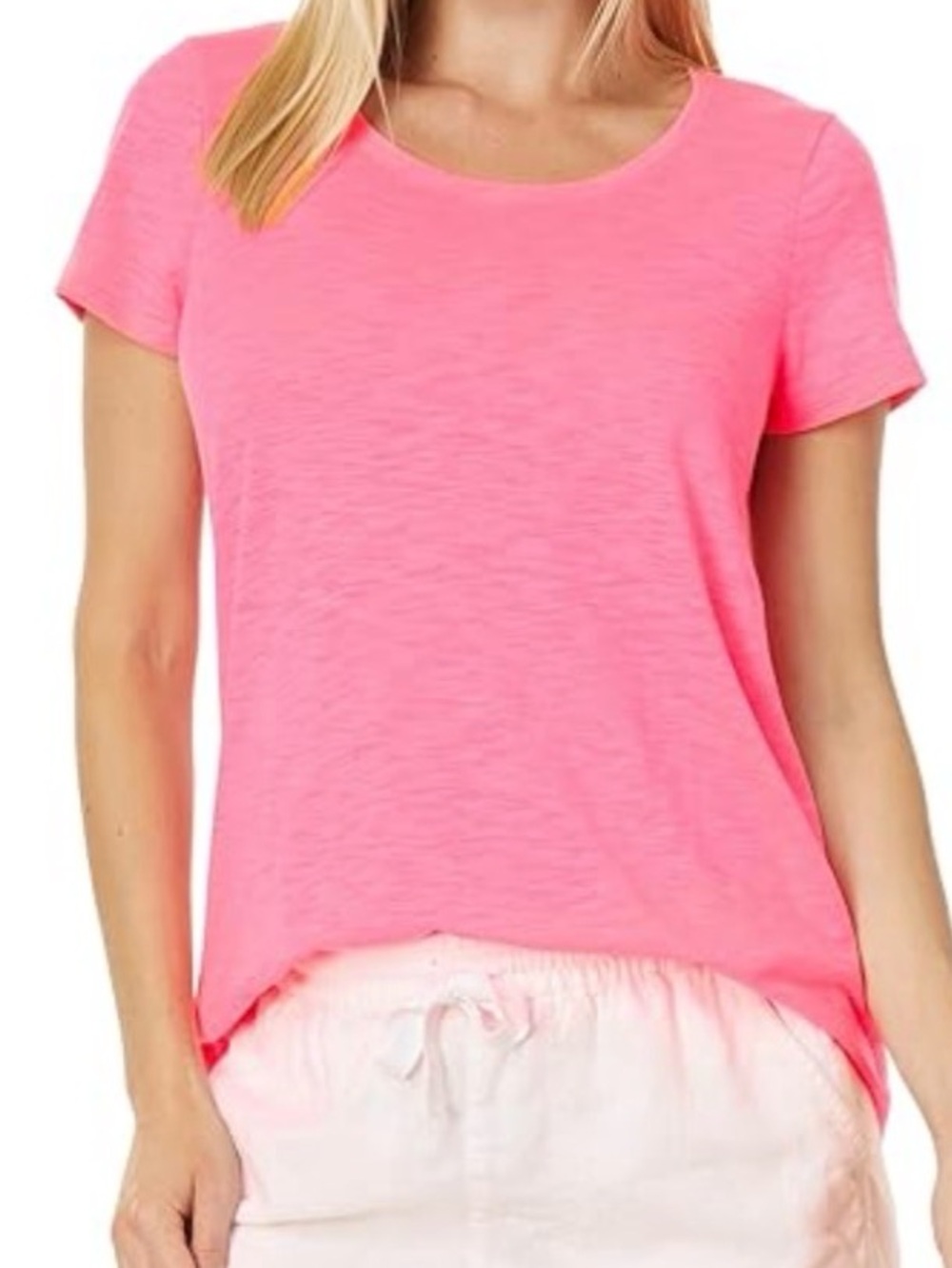 Lilly Pulitzer Etta Scoopneck Top In Bright Pink Size Large Neon Palm Beach